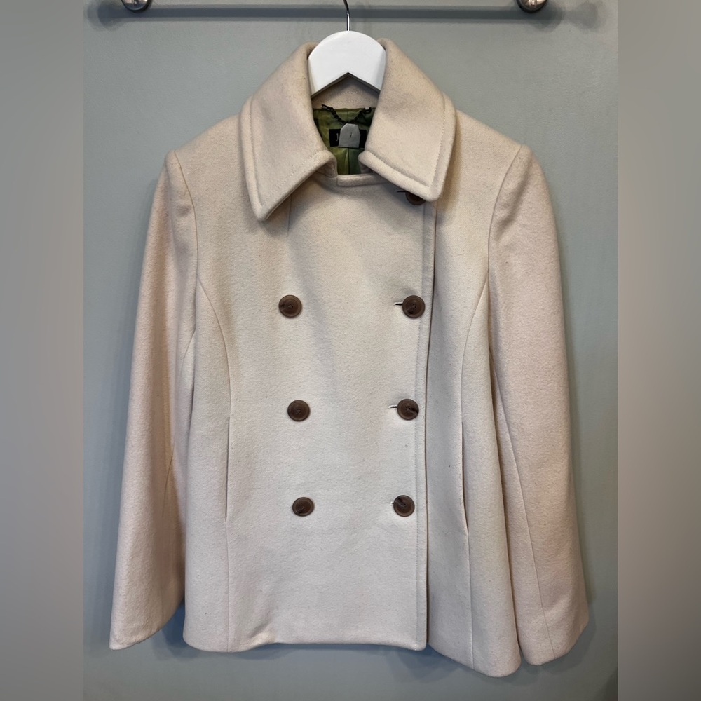 J. Crew Cream Wool Double-Breasted Pea Coat‎ – Women’s Size Medium